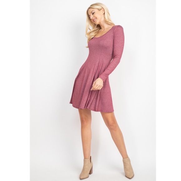 Mauve Long Sleeve Strappy Back Flared Skirt Mini Dress - Picture 5 of 16